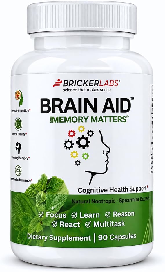 Bricker Labs Brain Aid Memory Matters Nootropic Brain Supplement with Neumentix Spearmint Extract, Supports Memory, Focus, Mental Clarity & Cognitive Performance, Non-Stimulant Brain Health Support