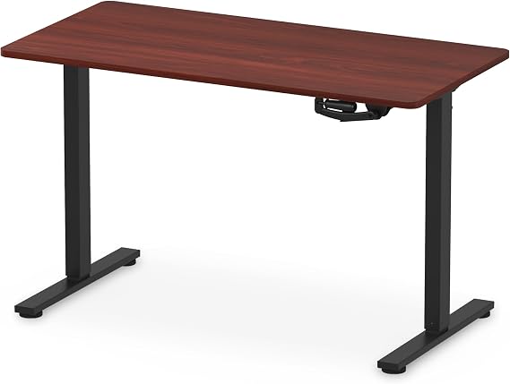 FLEXISPOT Manual Standing Desk, Height Adjustable, PC Computer Desk, Office Table, H1 Set Black Legs + Mahogany Tabletop