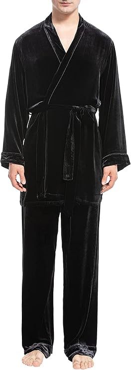 COLD POSH Men's Silk Velvet Pajamas Set Luxury Sleepwear for Autumn/Winter