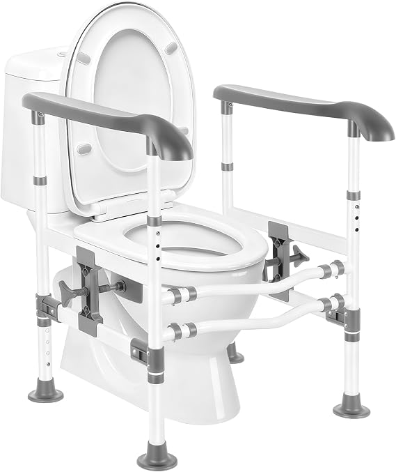 Toilet Safety Frame with Rail for Seniors & Adults | Adjustable Height & Width, Heavy Duty Elevated Support Bar, For Elderly & Pregnant, Fits Most Standard Toilets