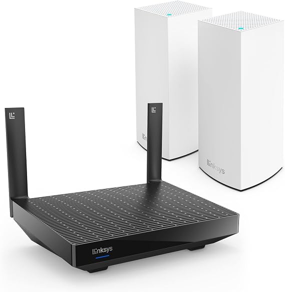 Linksys Blue Label Mesh WiFi 6 System - 1 x AX5400 Router + 2 x AX5400 Nodes - Dual Band Mesh Wireless Internet Gaming System - 60 Devices Up to 750 m² Range Child Protection via the Linksys App