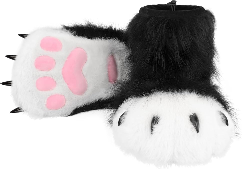HAOAN Furry Animal Paw Slippers Fuzzy Boots Cat Fox Wolf Bear Claw Shoes Halloween Cosplay Costume Accessories