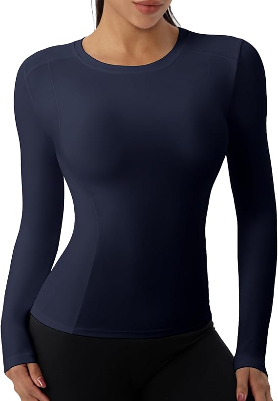 SPVISE Women's Compression Shirts Long Sleeve Crew Neck Slim Fitted Workout Gym Shirts Dry Fit Athletic Undershirt Basic Tops