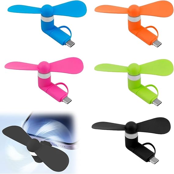 5 PCS Cell Phone Mini Fan,Mini Travel Fan for Smartphone,2-in-1,Usb C Micro Usb,for Devices and Cell Phone Accessories