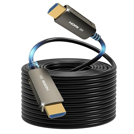 SOEYBAE 8K HDMI Fiber Optic Cable 50ft/15M, 48Gbps Ultra High Speed Long HDMI Cable 2.1 Cord, Support 8K@60Hz, 4K@120Hz, eARC HDCP2.2,Dynamic HDR, Compatible with Blu-ray,HDTV,Monitor,Projector,Laptop