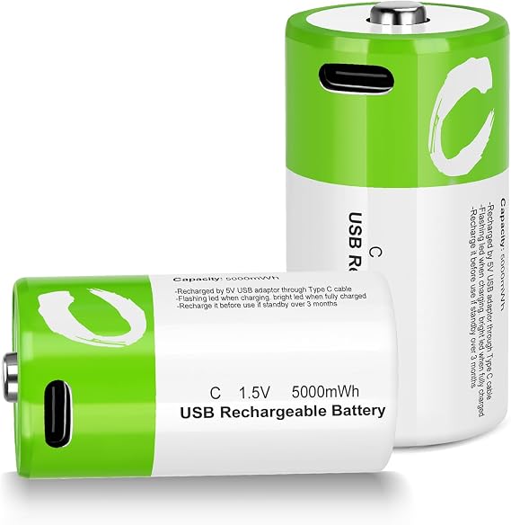 USB Rechargeable Batteries (C Battery, 2 Counts)