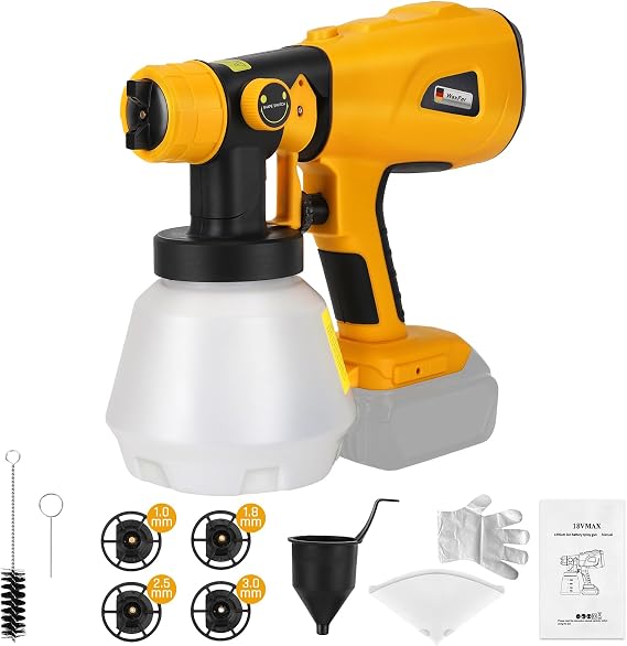 Cordless Paint Sprayer Compatible with Dewalt 20V Battery, 200W HVLP Paint Gun 18V Paint Sprayer with Brushless Motor, 4 Copper Nozzles for DIY Fence Chairs Painting