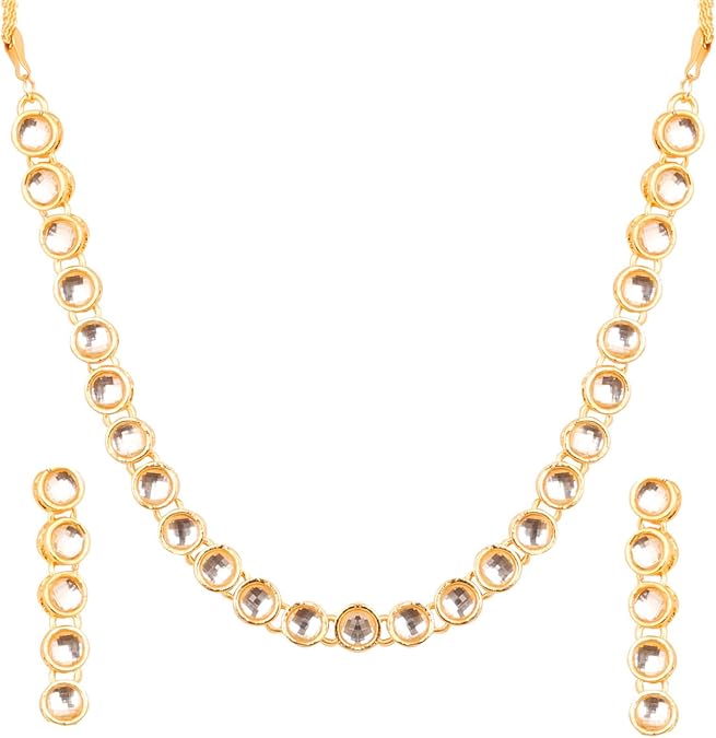 Touchstone Indian Bollywood Traditional Handcrafted Ethnic Designer Jewelry Necklace Set in Gold Or White Tone for Women.