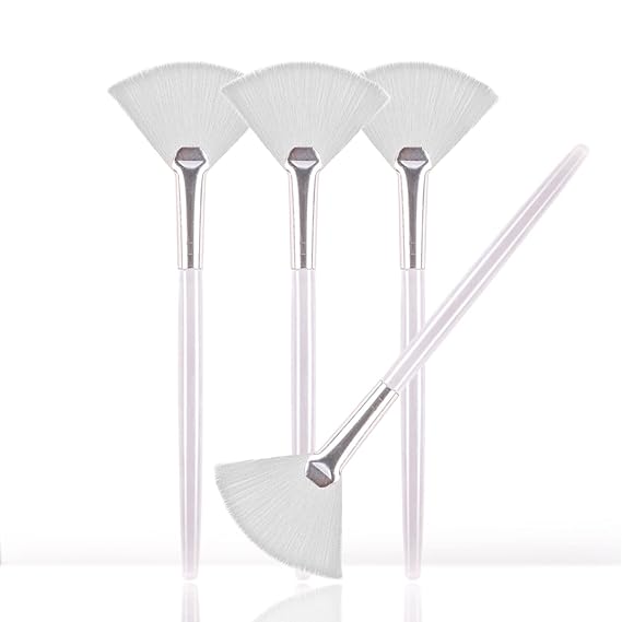 Soft 'N Style Taklon Fan Mask Brush Acid Applicator for Glycolic Peel/Masques (4, white)