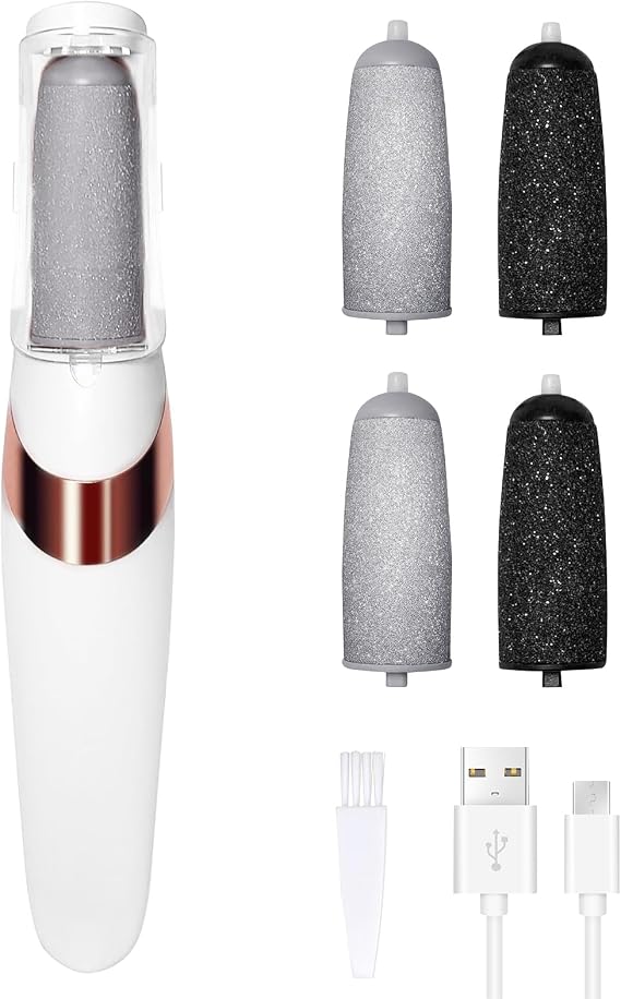 Electric Foot File,Rechargeable Callus Removers for Feet,4 Grinding Heads,Removes Dry Skin for Smoother Feet, Foot Care for Dead Skin Ideal Gift (White)