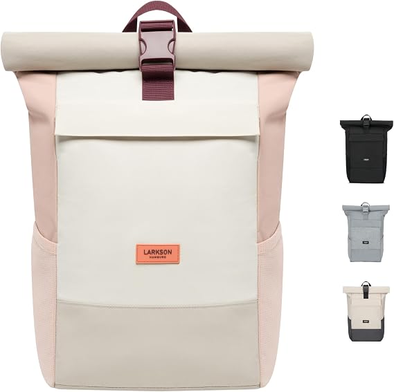 Larkson Roll Top Backpack Women & Men - No 4 - Rucksack for University, School, Office - College Laptop Bag 16 Inches - Water-Repellent