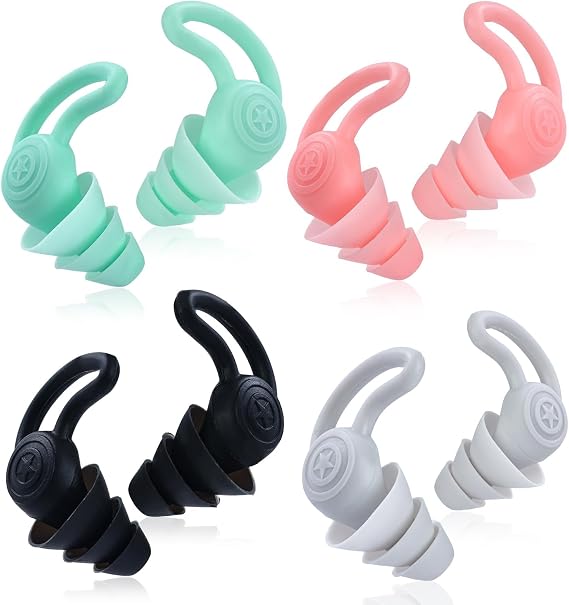 4 Pairs Loop Ear Plugs for Sleeping Swimming Concerts, Reusable Silicone Noise Reduction Earplugs, 40dB NRR Noise Cancelling Hearing Protection Earplugs for Travel Work