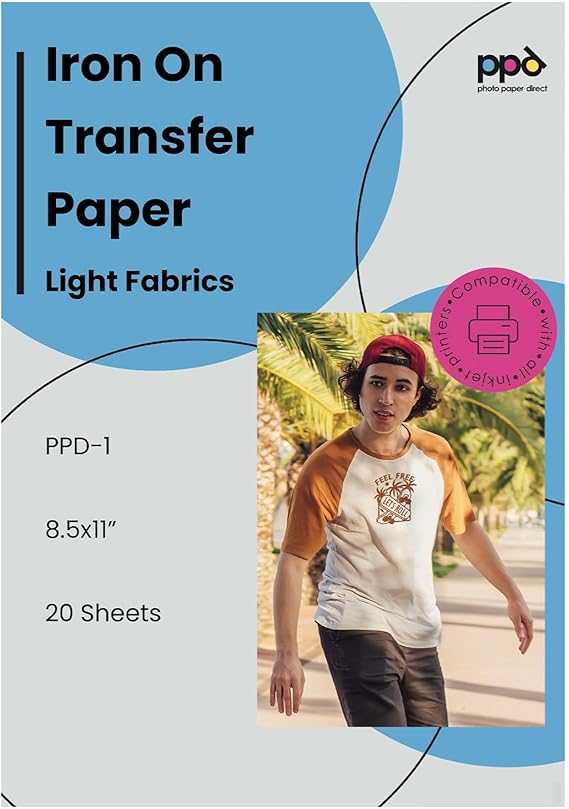 PPD 20 Sheets A4 Iron-on Heat Transfer Paper Light Fabrics Inkjet