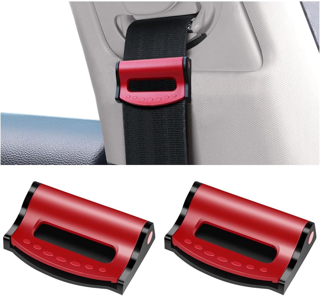 2PCS Car Seatbelt Adjuster, Universal Auto Seat Belt Clips for AdultsKids, Comfort Car Shoulder Neck Protector Strap Positioner, Seatbelt Locator Retainer Locking Clips for Car, SUV Red