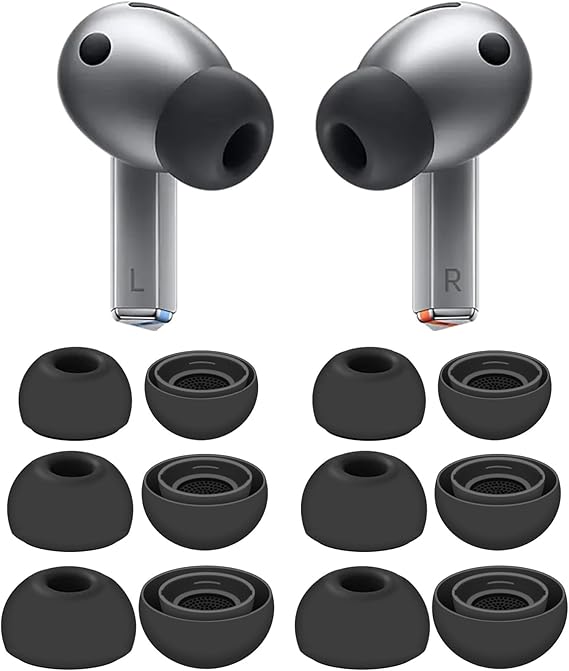 6 Pairs Galaxy Buds 3 Pro Ear Tips Buds Eartips, S/M/L Replacement Soft Silicone Rubber Gel Earbuds Earplug Fit in Case Compatible with Samsung Galaxy Buds 3 Pro/Galaxy Buds 4 Pro - Gray