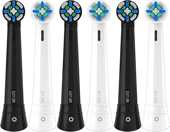 Smart Cleaning IO Replacement Heads Compatible with Oral B iO 2/3/4/5/6/7/8/9/10 Series Electric Toothbrush, Medium Softness Brush Heads Compatible with Oral B iO Toothbrush, 6 Pack Black+White