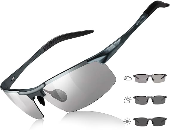 IGnaef Photochromic Sunglasses for Men Sport Wrap Around Metal Frame IF8177
