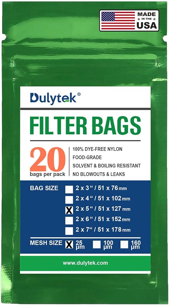 Dulytek Premium Nylon 20 Pcs Filter Bags, 25 Micron, 2" x 5", Double-Stitching, Zero Blowouts, Made in the USA