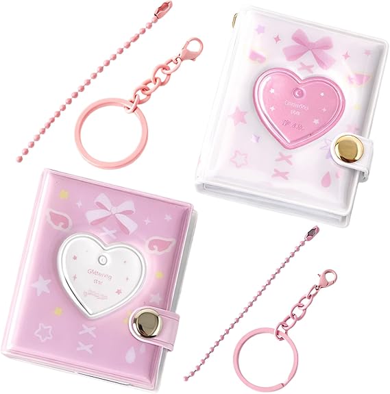 2 Pcs Photocard Binder, Mini Photo Album Keychain with Heart Design, Photo Card Holder, K-Pop Card Book & Mini Card Binder