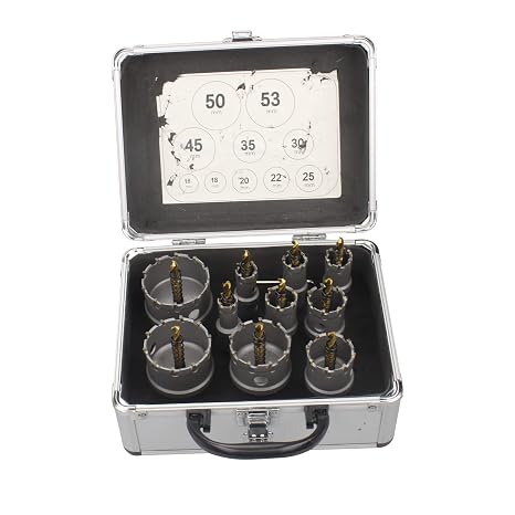 Hole Saw Set 10PCS Alloy Steel Heavy Duty Carbide TCT Carbide Hole Saw Kit for Metal, Hard Wood, Drilling PVC Board, and Plastic Plate