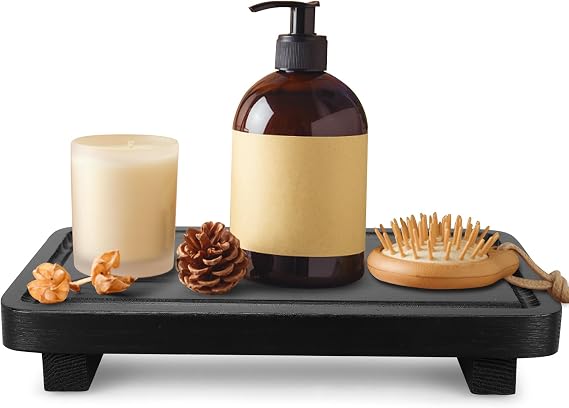 Black Bathroom Counter Organizer Wood Risers Kitchen Countertop Trays