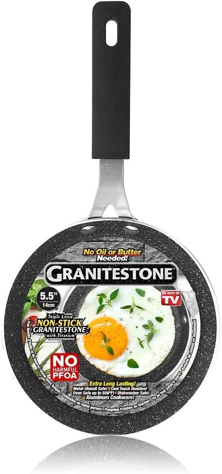 Granitestone Egg Pan 5.5" inches Nonstick Novelty-Sized Eggpan Omelet Pan with Rubber Grip Heat-Proof Handle Egg Frying Pan, Dishwasher and Oven Safe Breakfast Pan, PFOA-Free Fry Pan As Seen On TV