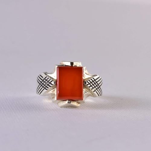 Yemeni Aqeeq Ring for Men and women | AlAliGems | Red Aqeeq Stone Engaved | US Size 9