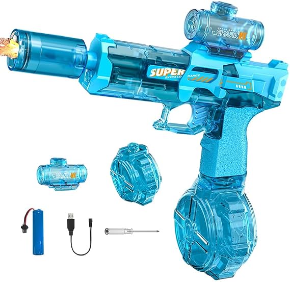 2025 Latest Model Electric Water Gun Water Gun Electric High-Speed Burst LED Muzzle Light Effect Water Gun Electric Super Strong Range Approx. 7-9m Large Capacity 320ML Water Gun for Adults/Children