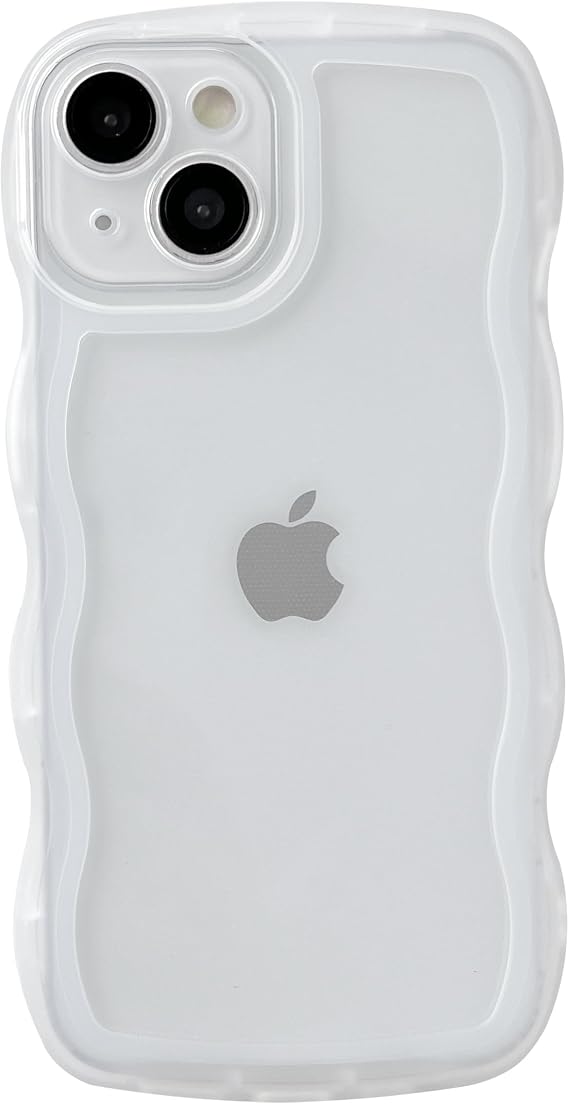 Caseative for iPhone 15 Case, White | Solid Color Curly Wave Frame Clear Soft