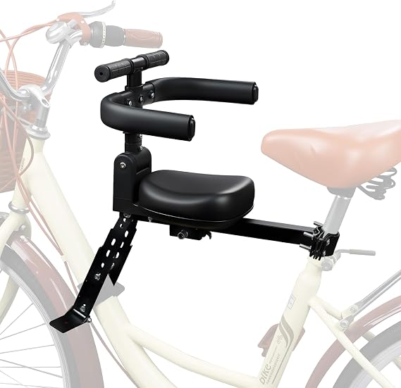 Front Mount Kids Bike Seat, Toddler Bicycle Child Carrier with Guardrail, High Cushion Backrest Safety Bike Chair for 1-4 Years Old Children, Up to 55 lbs