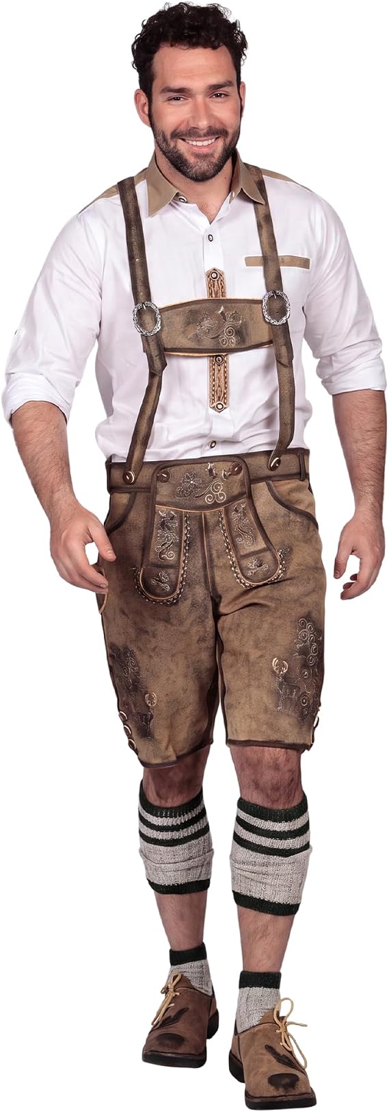 Oktoberfest Bavarian Herren Short Lederhosen for Men | Traditional Authentic German Outfit Brown