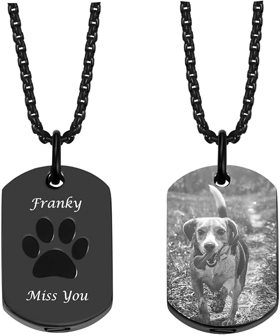Zysta Personalized Cremation Urn Necklace for Pet Ashes Custom Photo & Text Engraved Dog Cat Paw Print Ashes Keepsake Holder Stainless Steel Memorial Dog Tag Urn Necklace