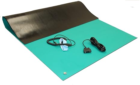 Rubber ESD Anti-Static HIGH Temperature Soldering MAT KIT-30" X 36" (2.5' x 3') - 0.08" Thick- with Dual Point and Wrist Strap-Green