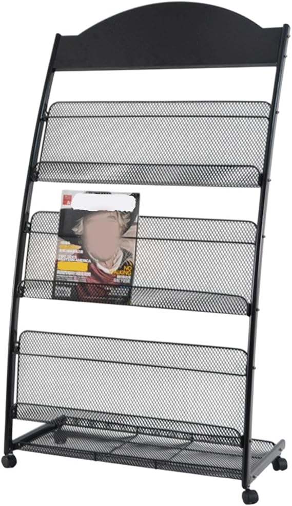 Buhelyc Magazine Literature Display Stand with Wheels Literature Brochure Holder Lightweight Floor Standing Mesh Magazine Holder for Reception Rooms Offices(Color:Black)