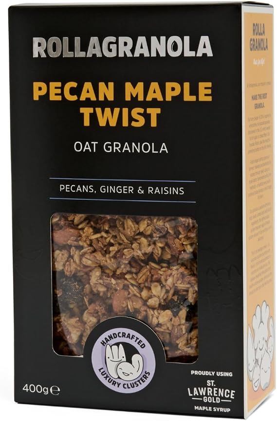 Rollagranola - Pecan Maple Twist Oat Granola - 400g Pack. 100% Natural, Made With Gluten Free Oats. Suitable For A Vegetarian Diet With No Added Sugar. Handcrafted In The UK - 400g Pack of 1