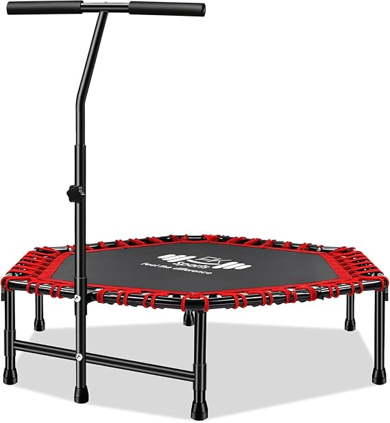 FK Sports Foldable Fitness Mini Trampoline Rebounder, 48" and 40" Foldable Mini Trampolines with T or U Bar Handle for Adults & Kids – Indoor Cardio Workout Rebounder for Home Fitness Exercise