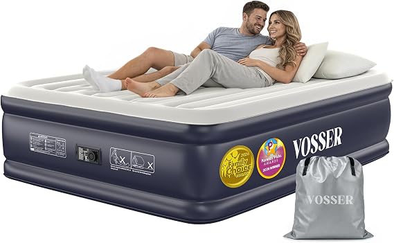 VOSSER Air Mattress Queen with Built-in Pump, Blow up Bed,18" Raised | 10-Year Support,Upgraded 3-Min I-Beam Inflatable Mattress,40% Thicker PVC, Better Air Retention, 800 lb, Home,Floor&Guests