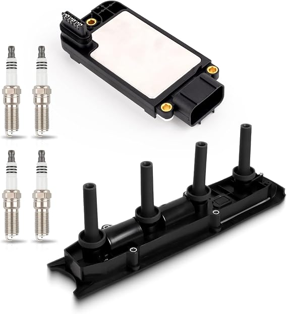 ENA 4 Pack Spark Plug with Ignition Module and Ignition Coil Pack