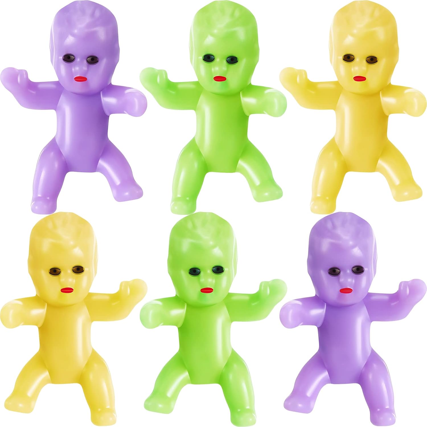 120 Pieces Mardi Gras King Cake Babies 1 Inch Mini Plastic Babies with Gift Bag for Baking, Baby Shower, Ice Cube Game, Party Decorations, Baby Toys