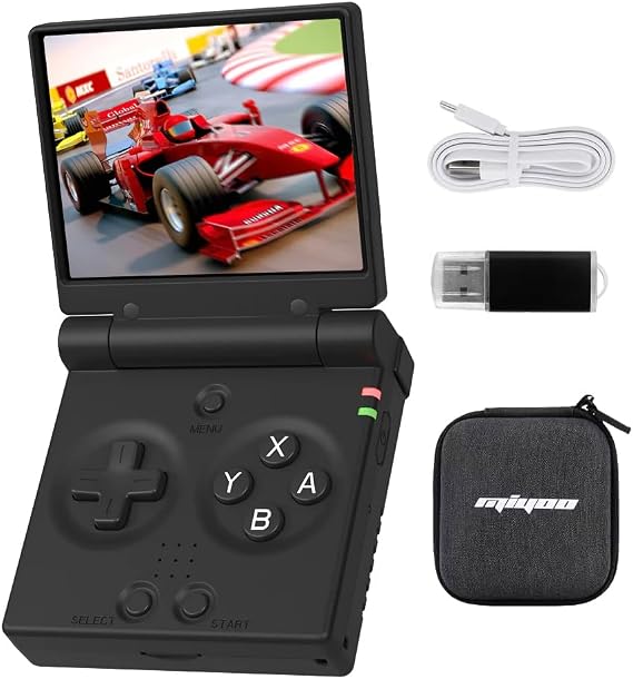 Miyoo Mini Flip Whatsko Handheld Game Console, Linux System, 2.8-Inch Screen, Foldable, Retro Game Console, Japanese Compatible, WiFi Function, 2,500 mAh, 64 GB, Black