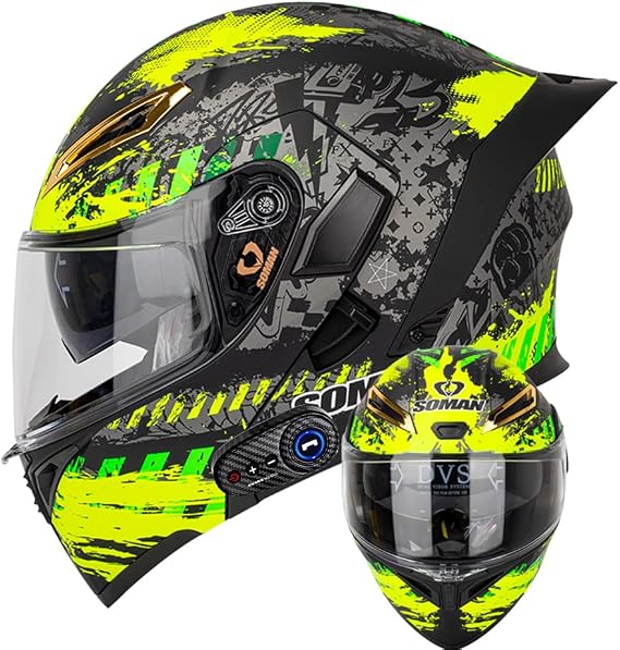 Full Face Bluetooth Motorcycle Helmet FMVSS-218 DOT Approved Adult Men Women Modular Dual Visor Flip up Breathable Helmets for ATV Motocross Scooter Moped Cruiser Mountain Downhill,S-XXL(21.65-25.19IN