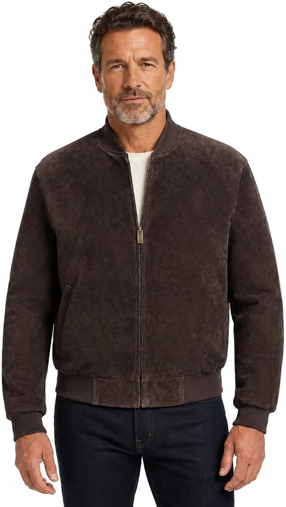 REED EST. 1950 Men's Luxury Suede Leather Baseball Jacket | Smooth Interior Lining