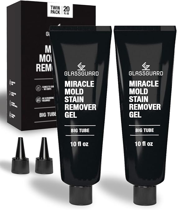 GlassGuard Miracle Mold Stain Remover Stain Gel Pack of 2 Heavy Duty Cleaning Gel for Grouts, Ceramic, Glass, Silicone, Caulk & More Washing Machine Cleaner Front Loader (300 ml / 10 oz)
