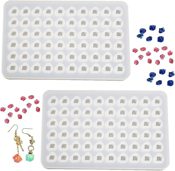 2 Pcs Mold Resin Craft Makes 60 Crystals for Ice Cube Jewelry | Crystal Gem Resin Silicone Mold, Mini 3D Diamond Epoxy Casting Mold, For Resin Candles Soap