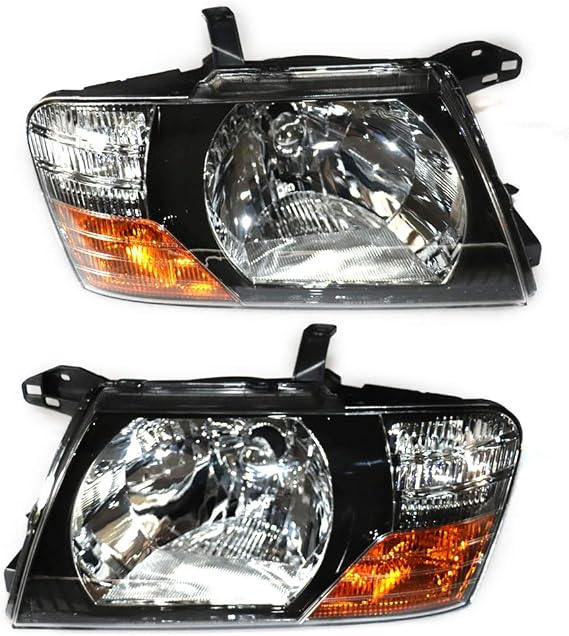 Front Halogen Headlight Assembly Compatible Left+Right Side Driver & Passenger Head Lights Direct Replacement Headlamps Perfect Match Car Assy Set for 2000-2006 Mitsubishi Pajero Montero (Left+Right)