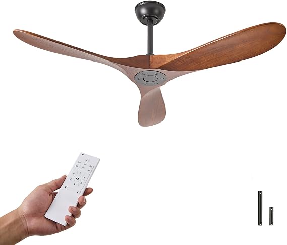 Bigzone 52 Inch 3 Blade Solid Wood Ceiling Fan No Light, Remote Control