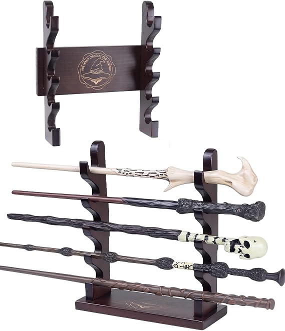 5 Tiered Wand Holder,Wood Wand Display Stand,Wall Mount and Desktop,Suitable for Wand Enthusiasts or Collectors to Display in The Living Room,Bedroom or Office