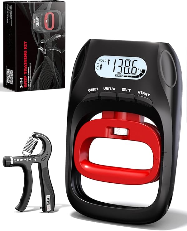 Grip Strength Tester Trainer - Electronic Hand Dynamometer of 400lbs/180kg & Adjustable Resistance 11-132lbs/5-60kg Hand Gripper Forearm Strengthener Device with Smart Counter for Sports & Rehab