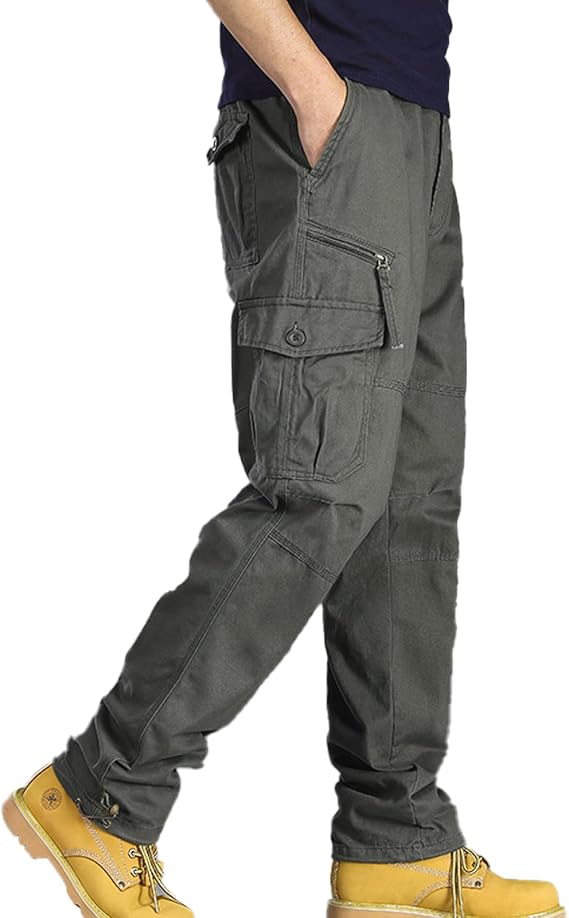 Mens Cargo Pants Elastic Waistband 7 Pockets Hiking Tactical Pants Cotton Cargo Work Pants for Men
