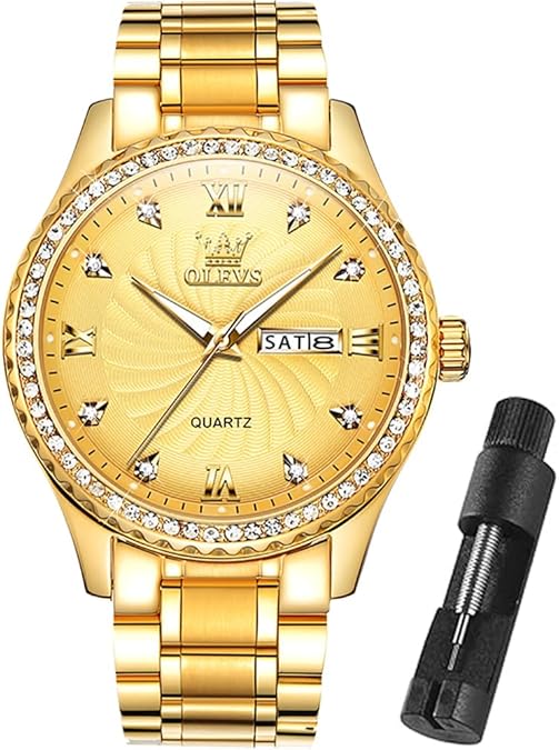 OLEVS Mens Gold Watches Waterproof Stainless Steel Lightweight Watch with Date Classic Luxury Dress Watch for Men Gold White Blue Green Dial